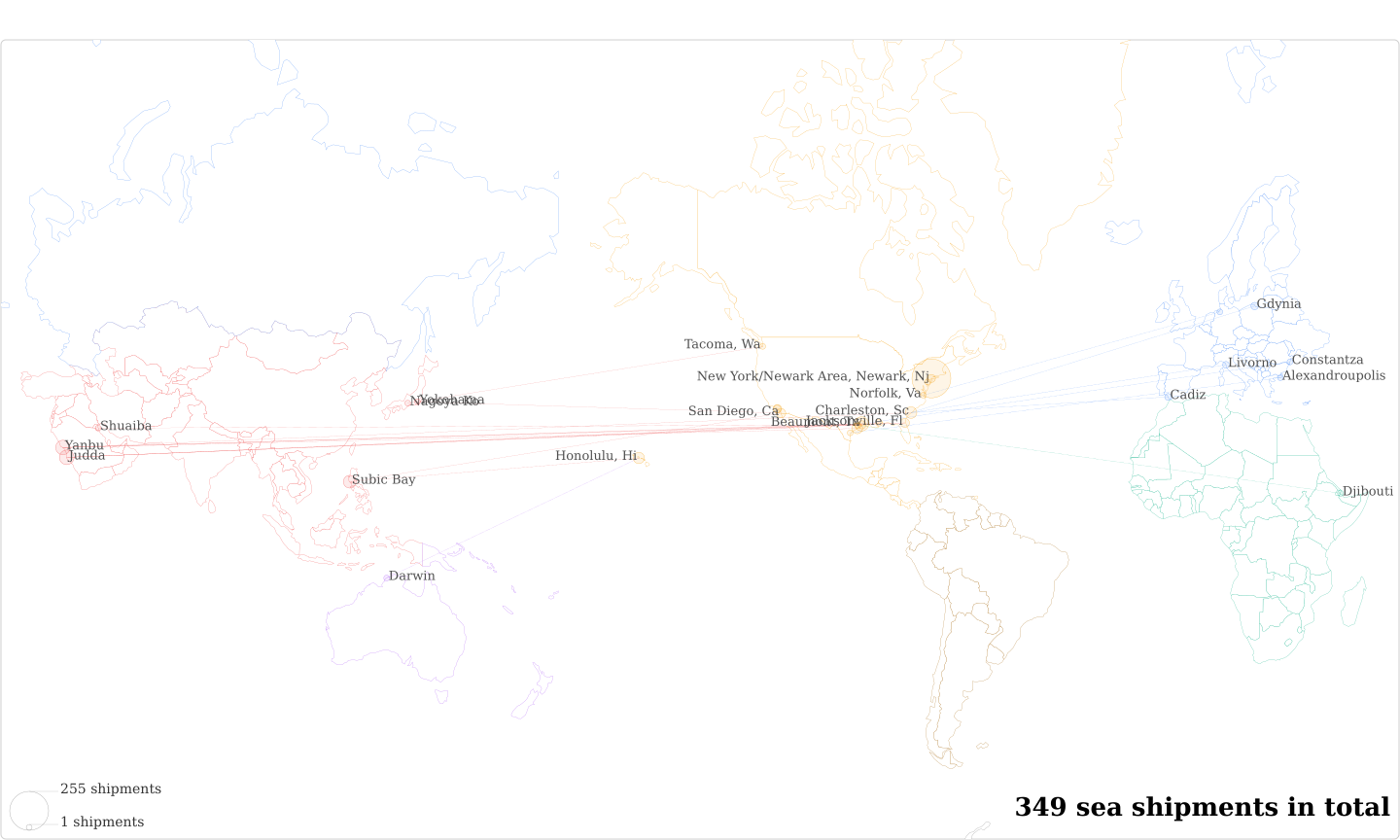 Dodaac W25G1U's Imports Per Country Map